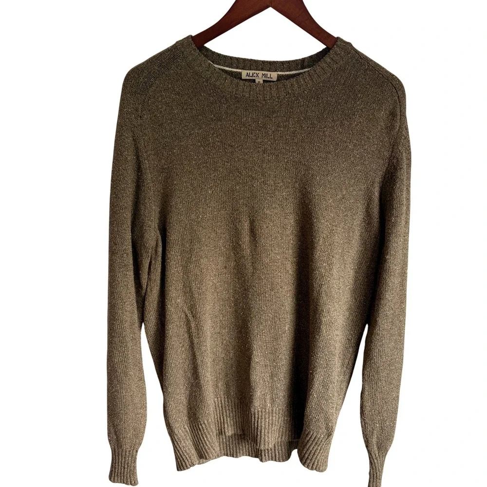 Alex Mill Sweater Men Medium Minimalist Olive Green Cotton Silk Crewneck Marled